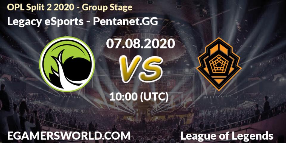 Prognose für das Spiel Legacy eSports VS Pentanet.GG. 07.08.20. LoL - OPL Split 2 2020 - Group Stage