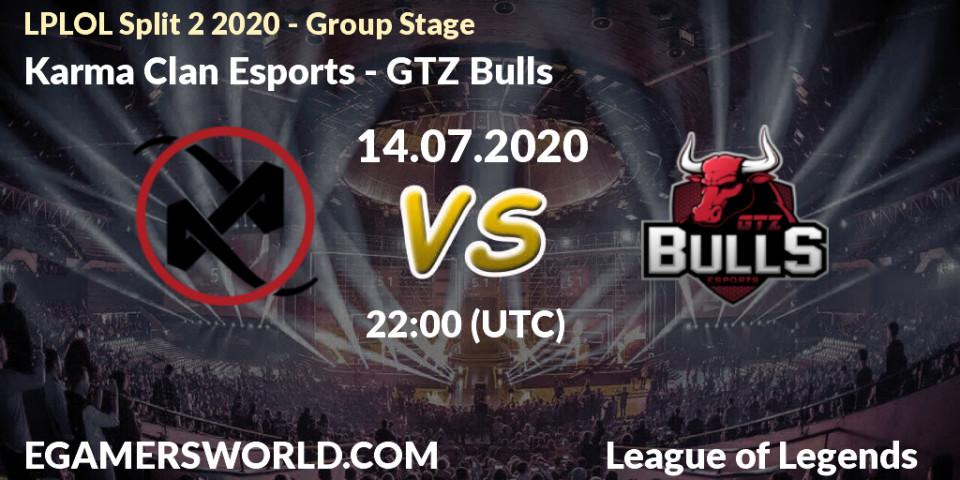 Prognose für das Spiel Karma Clan Esports VS GTZ Bulls. 14.07.2020 at 22:00. LoL - LPLOL Split 2 2020