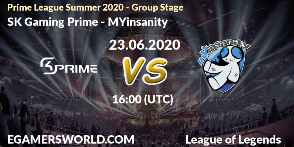 Prognose für das Spiel SK Gaming Prime VS MYinsanity. 23.06.2020 at 16:00. LoL - Prime League Summer 2020 - Group Stage