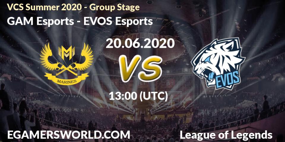 Prognose für das Spiel GAM Esports VS EVOS Esports. 20.06.20. LoL - VCS Summer 2020 - Group Stage