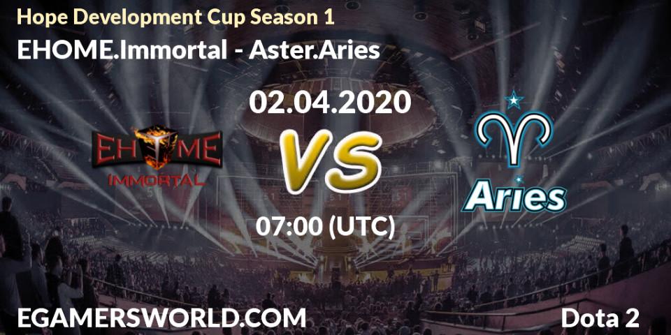 Prognose für das Spiel EHOME.Immortal VS Aster.Aries. 02.04.20. Dota 2 - Hope Development Cup Season 1