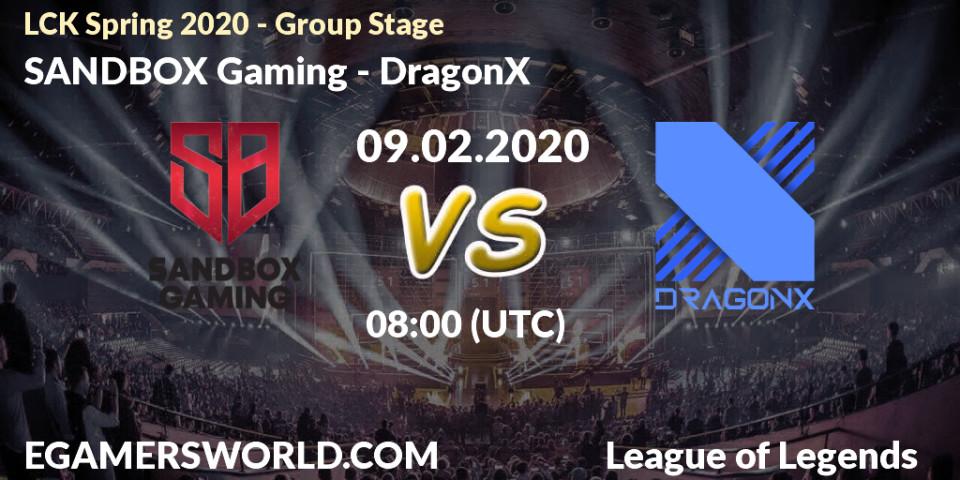 Prognose für das Spiel SANDBOX Gaming VS DragonX. 09.02.20. LoL - LCK Spring 2020 - Group Stage