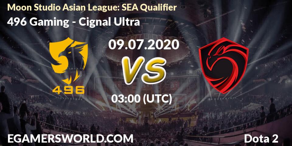 Prognose für das Spiel 496 Gaming VS Cignal Ultra. 09.07.20. Dota 2 - Moon Studio Asian League: SEA Qualifier