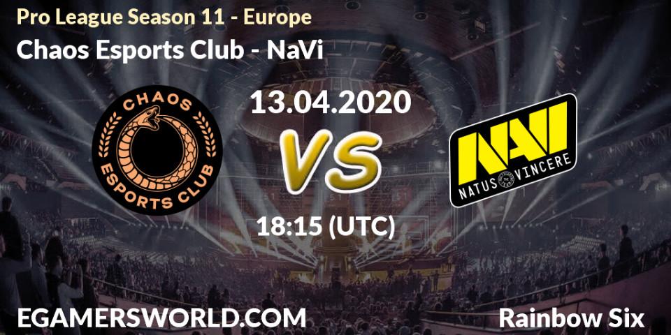 Prognose für das Spiel Chaos Esports Club VS NaVi. 13.04.20. Rainbow Six - Pro League Season 11 - Europe