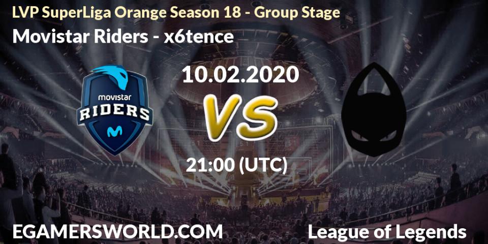 Prognose für das Spiel Movistar Riders VS x6tence. 10.02.2020 at 21:00. LoL - LVP SuperLiga Orange Season 18 - Group Stage