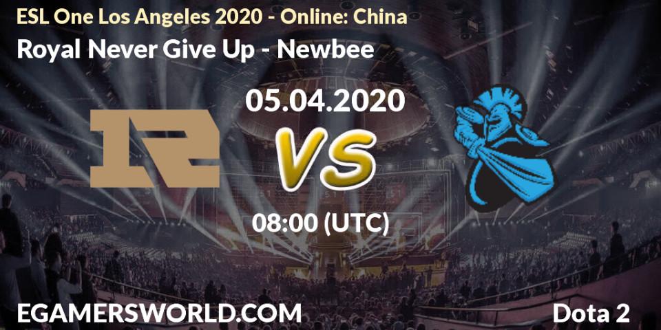 Prognose für das Spiel Royal Never Give Up VS Newbee. 05.04.20. Dota 2 - ESL One Los Angeles 2020 - Online: China