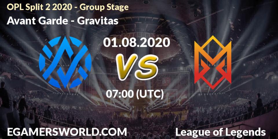 Prognose für das Spiel Avant Garde VS Gravitas. 01.08.20. LoL - OPL Split 2 2020 - Group Stage