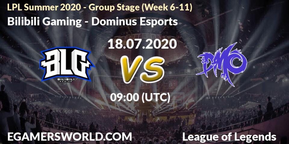 Prognose für das Spiel Bilibili Gaming VS Dominus Esports. 18.07.20. LoL - LPL Summer 2020 - Group Stage (Week 6-11)