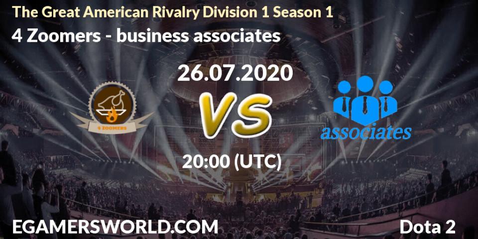 Prognose für das Spiel 4 Zoomers VS business associates. 26.07.2020 at 20:12. Dota 2 - The Great American Rivalry Division 1 Season 1
