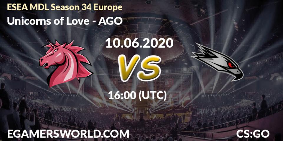 Prognose für das Spiel Unicorns of Love VS AGO. 10.06.2020 at 16:15. Counter-Strike (CS2) - ESEA MDL Season 34 Europe