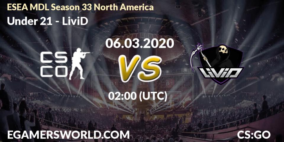 Prognose für das Spiel Under 21 VS LiviD. 06.03.20. CS2 (CS:GO) - ESEA MDL Season 33 North America