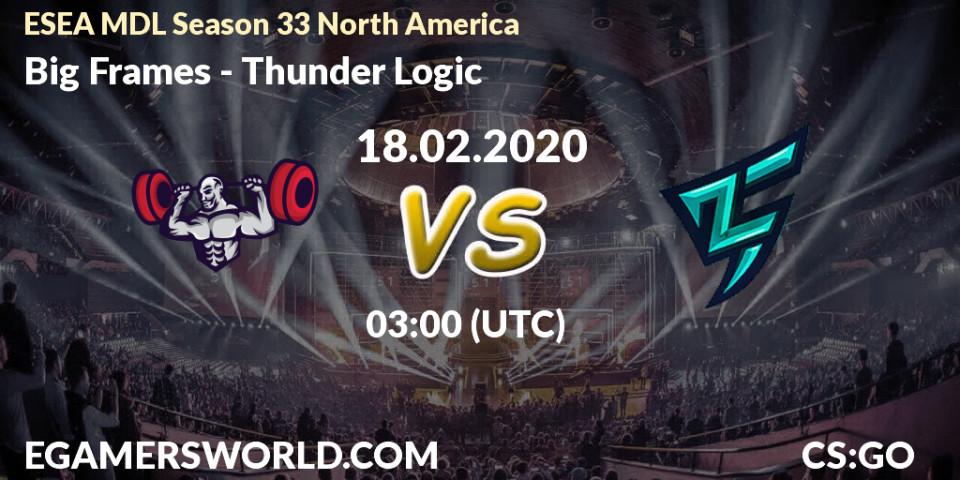 Prognose für das Spiel Big Frames VS Thunder Logic. 18.02.20. CS2 (CS:GO) - ESEA MDL Season 33 North America