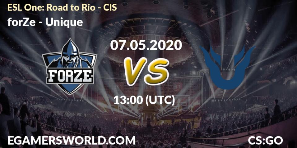 Prognose für das Spiel forZe VS Unique. 07.05.20. CS2 (CS:GO) - ESL One: Road to Rio - CIS