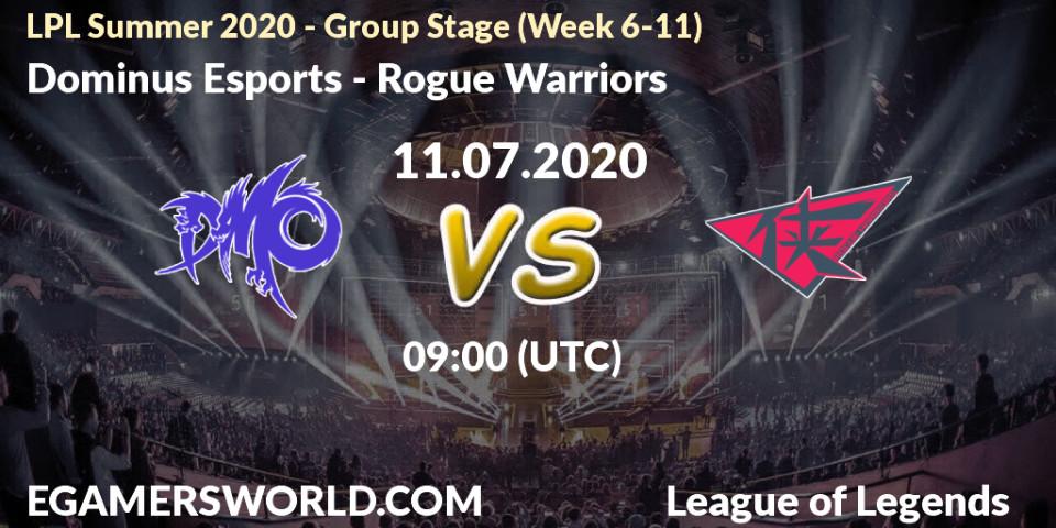 Prognose für das Spiel Dominus Esports VS Rogue Warriors. 11.07.20. LoL - LPL Summer 2020 - Group Stage (Week 6-11)
