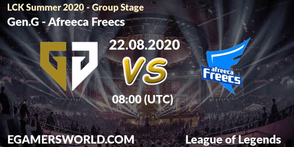 Prognose für das Spiel Gen.G VS Afreeca Freecs. 22.08.2020 at 05:11. LoL - LCK Summer 2020 - Group Stage