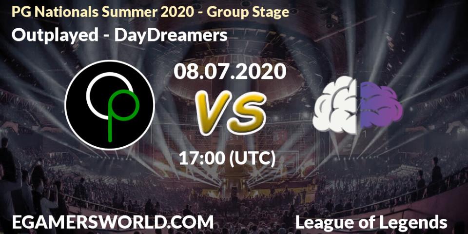 Prognose für das Spiel Outplayed VS DayDreamers. 08.07.2020 at 17:00. LoL - PG Nationals Summer 2020 - Group Stage