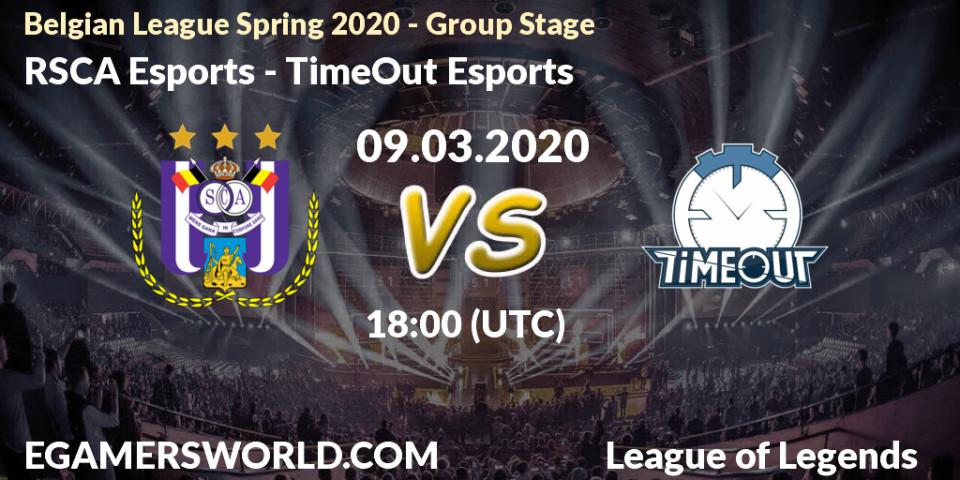 Prognose für das Spiel RSCA Esports VS TimeOut Esports. 09.03.2020 at 18:00. LoL - Belgian League Spring 2020 - Group Stage