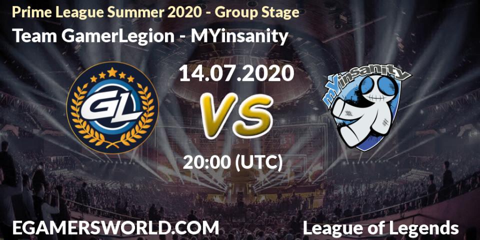 Prognose für das Spiel Team GamerLegion VS MYinsanity. 14.07.20. LoL - Prime League Summer 2020 - Group Stage