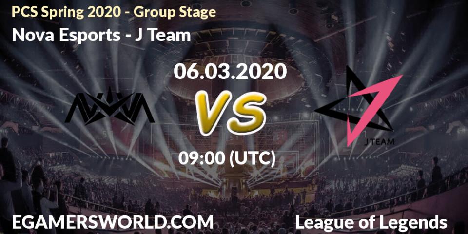 Prognose für das Spiel Nova Esports VS J Team. 06.03.2020 at 09:00. LoL - PCS Spring 2020 - Group Stage