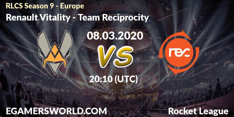 Prognose für das Spiel Renault Vitality VS Team Reciprocity. 08.03.20. Rocket League - RLCS Season 9 - Europe