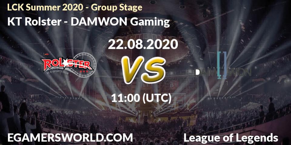 Prognose für das Spiel KT Rolster VS DAMWON Gaming. 22.08.20. LoL - LCK Summer 2020 - Group Stage