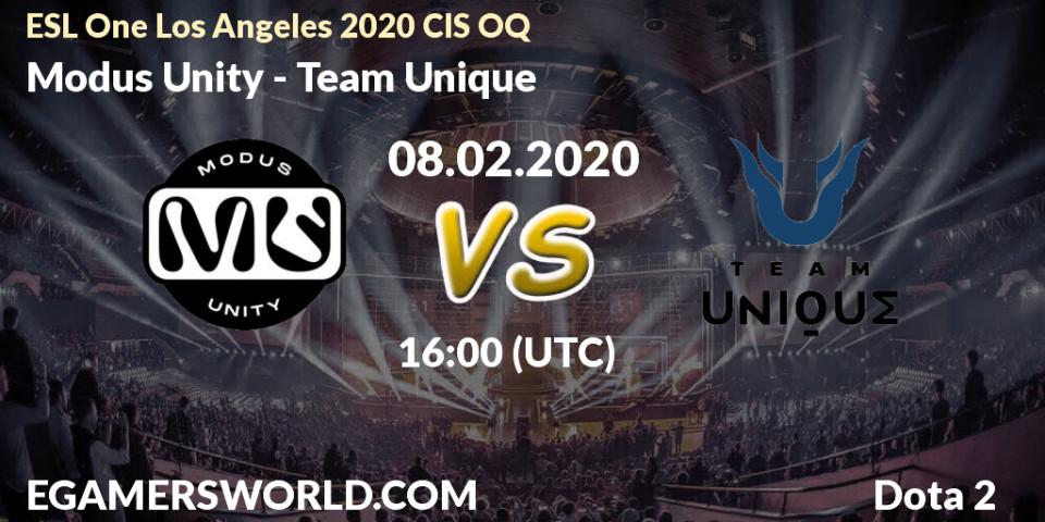 Prognose für das Spiel Modus Unity VS Team Unique. 08.02.20. Dota 2 - ESL One Los Angeles 2020 CIS OQ