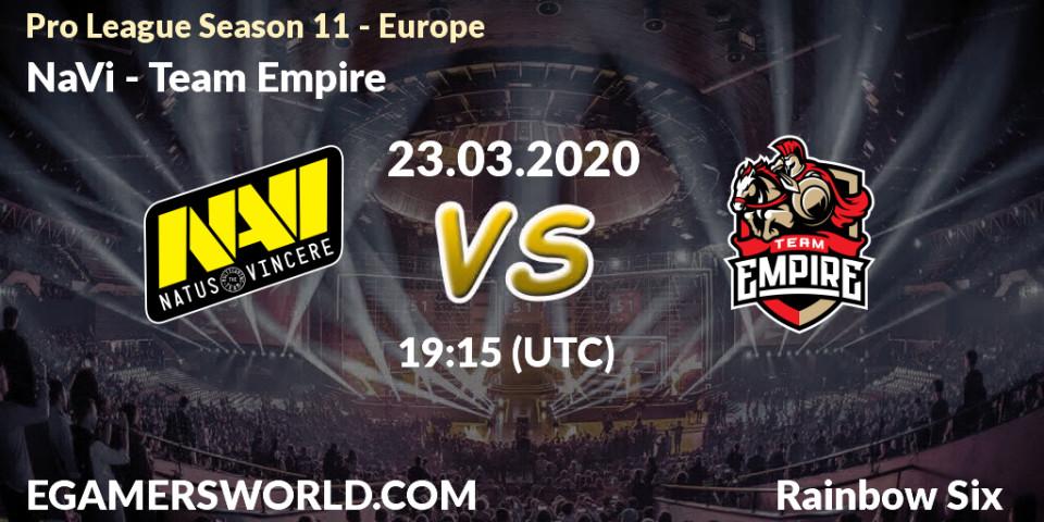 Prognose für das Spiel NaVi VS Team Empire. 23.03.20. Rainbow Six - Pro League Season 11 - Europe