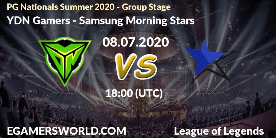 Prognose für das Spiel YDN Gamers VS Samsung Morning Stars. 08.07.2020 at 18:00. LoL - PG Nationals Summer 2020 - Group Stage