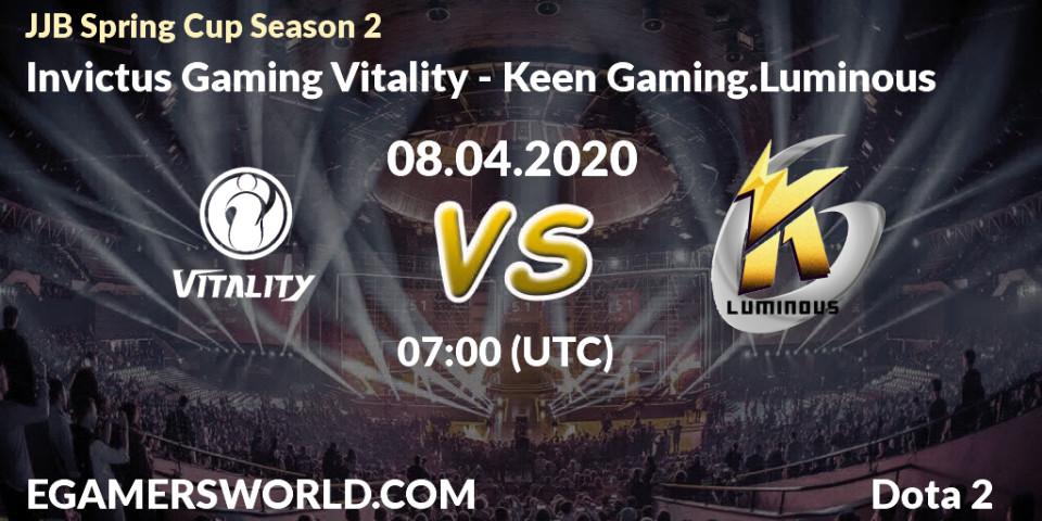 Prognose für das Spiel Invictus Gaming Vitality VS Keen Gaming.Luminous. 08.04.20. Dota 2 - JJB Spring Cup Season 2