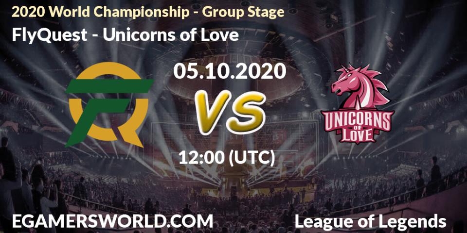 Prognose für das Spiel FlyQuest VS Unicorns of Love. 05.10.2020 at 12:00. LoL - 2020 World Championship - Group Stage