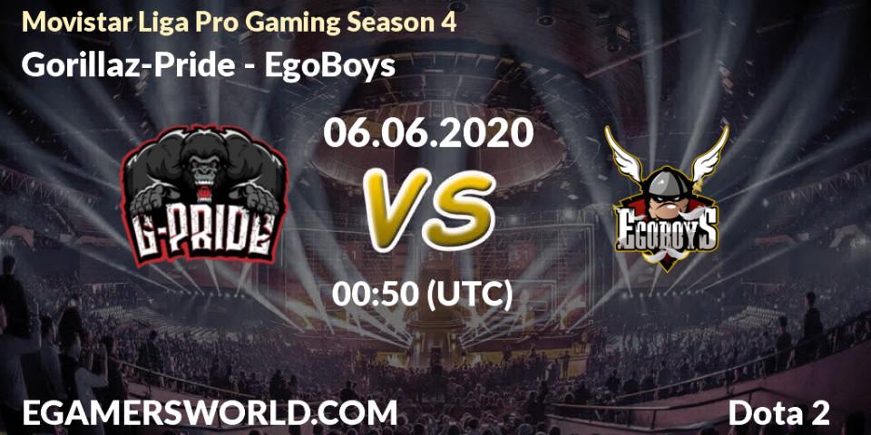 Prognose für das Spiel Gorillaz-Pride VS EgoBoys. 06.06.2020 at 00:46. Dota 2 - Movistar Liga Pro Gaming Season 4