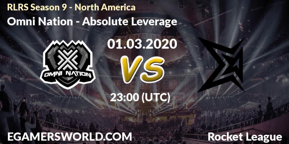 Prognose für das Spiel Omni Nation VS Absolute Leverage. 01.03.20. Rocket League - RLRS Season 9 - North America