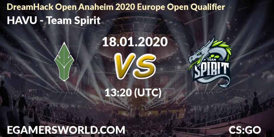 Prognose für das Spiel HAVU VS Team Spirit. 18.01.20. CS2 (CS:GO) - DreamHack Open Anaheim 2020 Europe Open Qualifier