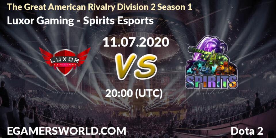 Prognose für das Spiel Luxor Gaming VS Spirits Esports. 11.07.2020 at 20:10. Dota 2 - The Great American Rivalry Division 2 Season 1