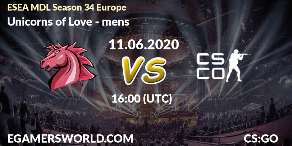 Prognose für das Spiel Unicorns of Love VS mens. 11.06.20. CS2 (CS:GO) - ESEA MDL Season 34 Europe