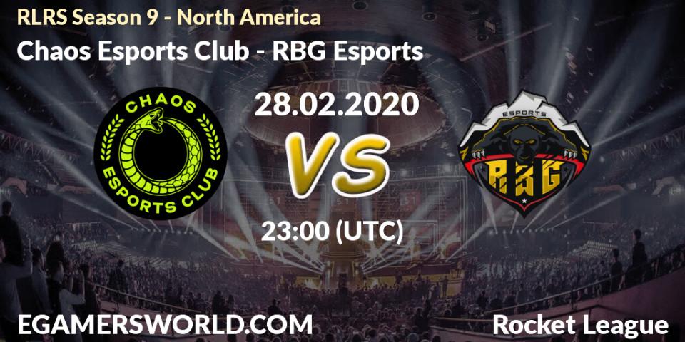 Prognose für das Spiel Chaos Esports Club VS RBG Esports. 28.02.20. Rocket League - RLRS Season 9 - North America