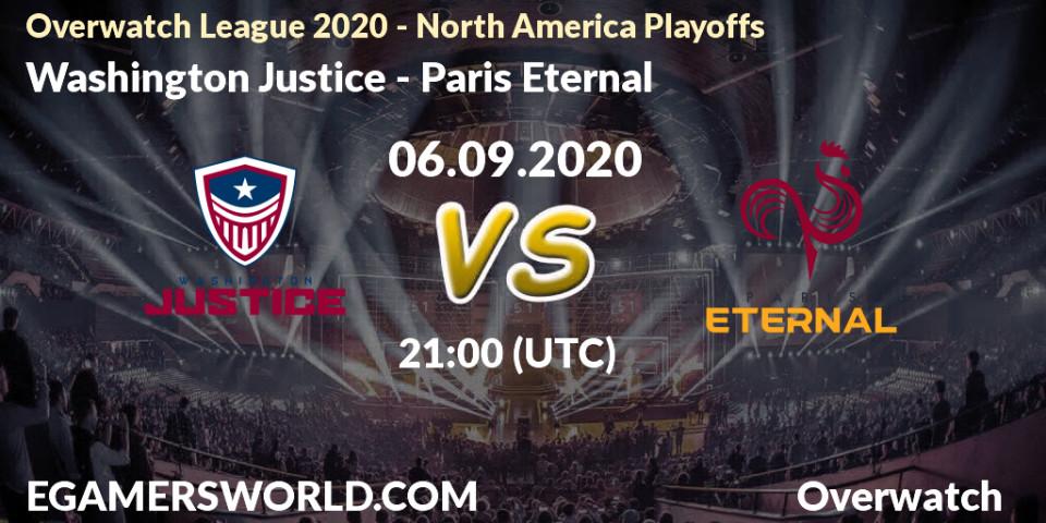 Prognose für das Spiel Washington Justice VS Paris Eternal. 06.09.2020 at 21:00. Overwatch - Overwatch League 2020 - North America Playoffs