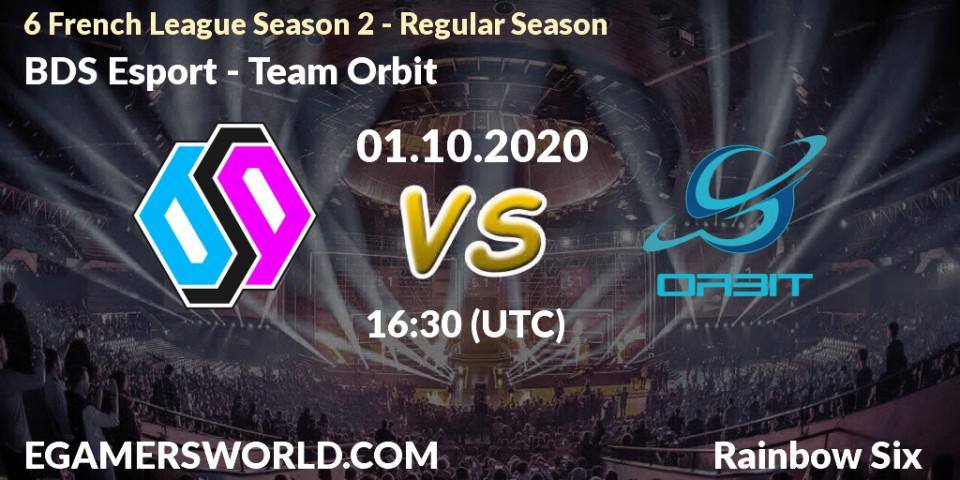 Prognose für das Spiel BDS Esport VS Team Orbit. 01.10.2020 at 16:30. Rainbow Six - 6 French League Season 2 