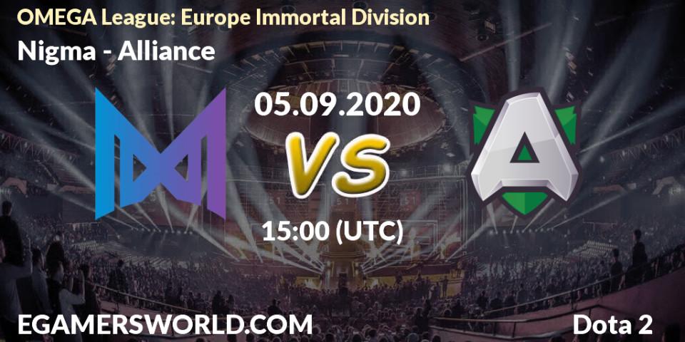 Prognose für das Spiel Nigma VS Alliance. 05.09.20. Dota 2 - OMEGA League: Europe Immortal Division