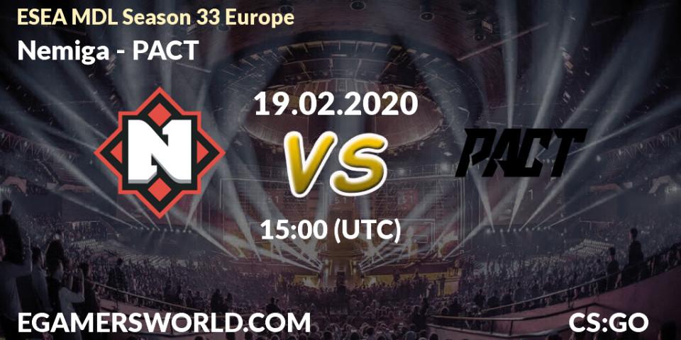 Prognose für das Spiel Nemiga VS PACT. 19.02.20. CS2 (CS:GO) - ESEA MDL Season 33 Europe