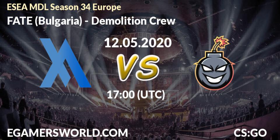 Prognose für das Spiel FATE (Bulgaria) VS Demolition Crew. 25.06.20. CS2 (CS:GO) - ESEA MDL Season 34 Europe