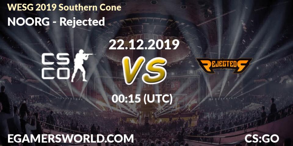 Prognose für das Spiel NOORG VS Rejected. 22.12.19. CS2 (CS:GO) - WESG 2019 Southern Cone