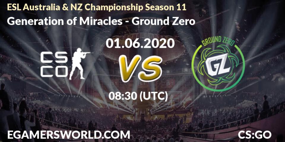 Prognose für das Spiel Generation of Miracles VS Ground Zero. 01.06.2020 at 08:30. Counter-Strike (CS2) - ESL Australia & NZ Championship Season 11