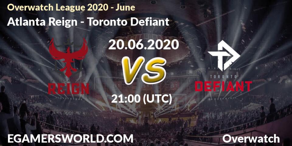 Prognose für das Spiel Atlanta Reign VS Toronto Defiant. 20.06.20. Overwatch - Overwatch League 2020 - June