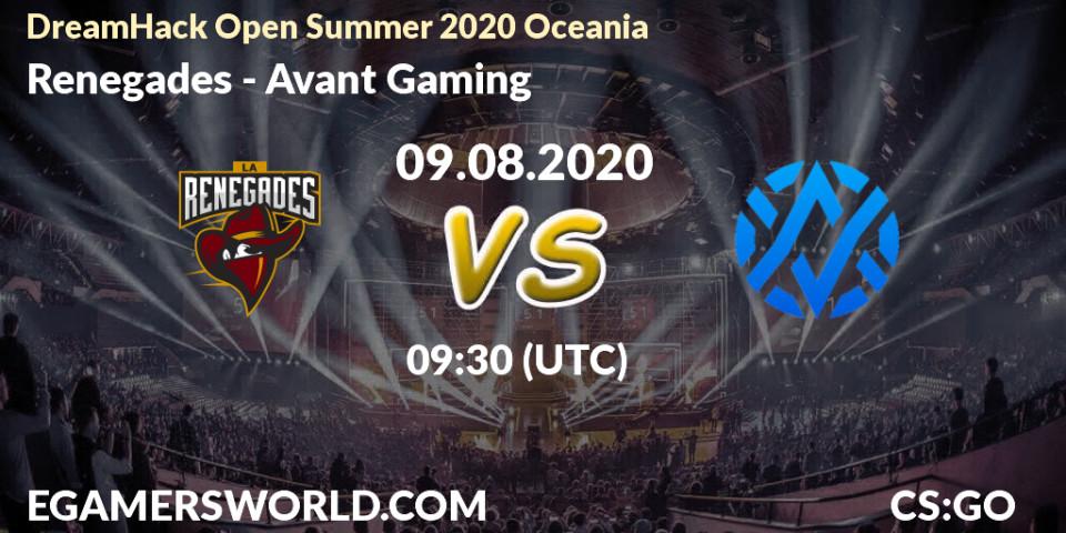 Prognose für das Spiel Renegades VS Avant Gaming. 09.08.2020 at 09:30. Counter-Strike (CS2) - DreamHack Open Summer 2020 Oceania