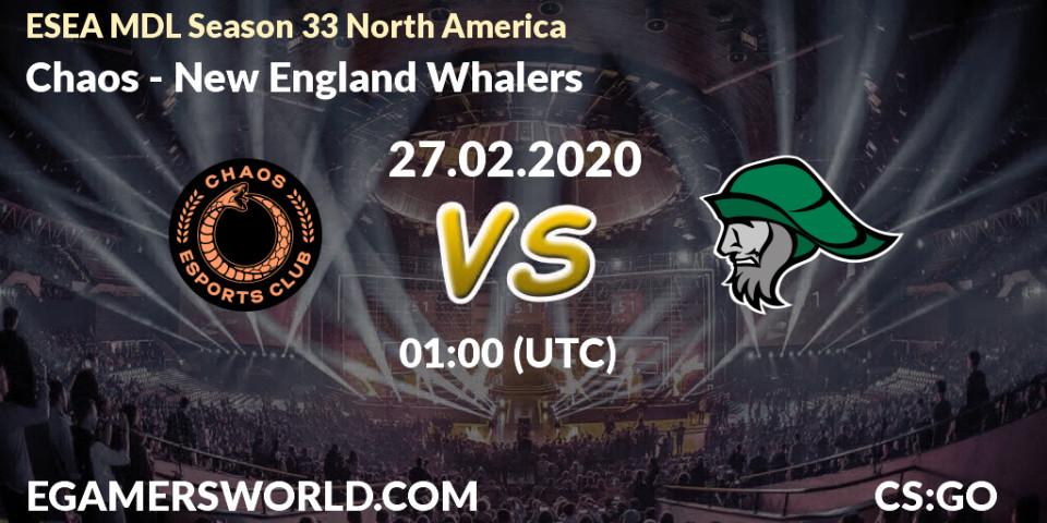 Prognose für das Spiel Chaos VS New England Whalers. 13.03.2020 at 00:10. Counter-Strike (CS2) - ESEA MDL Season 33 North America