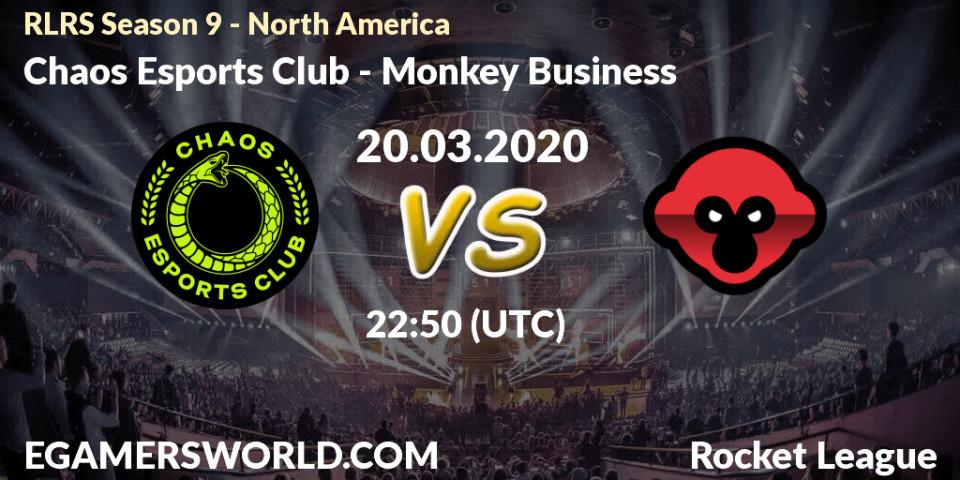 Prognose für das Spiel Chaos Esports Club VS Monkey Business. 20.03.20. Rocket League - RLRS Season 9 - North America