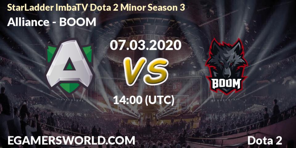 Prognose für das Spiel Alliance VS BOOM. 07.03.20. Dota 2 - StarLadder ImbaTV Dota 2 Minor Season 3