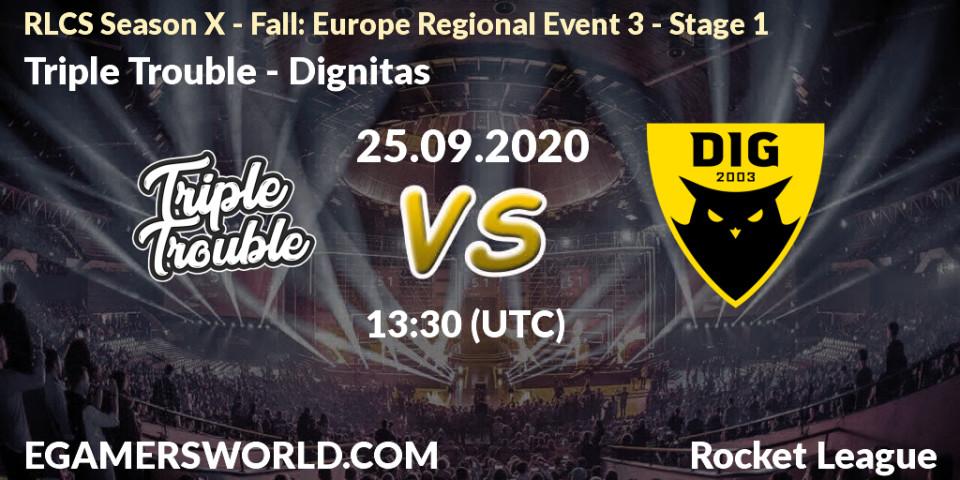 Prognose für das Spiel Triple Trouble VS Dignitas. 25.09.2020 at 13:30. Rocket League - RLCS Season X - Fall: Europe Regional Event 3 - Stage 1