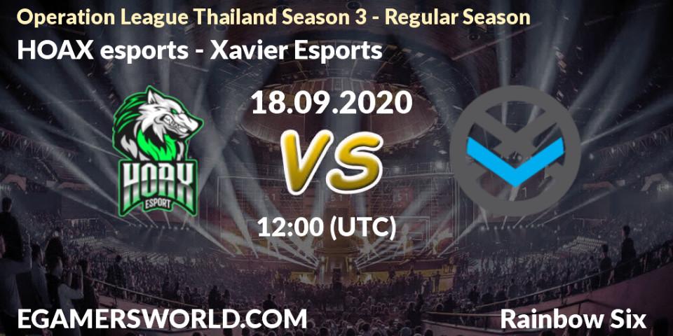 Prognose für das Spiel HOAX esports VS Xavier Esports. 18.09.2020 at 12:00. Rainbow Six - Operation League Thailand Season 3 - Regular Season
